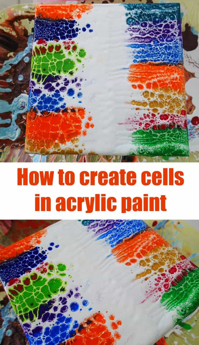 Swiping video tutoral on how to create cells in acrylic pour painting. Swiping with white form the center of the painting out.