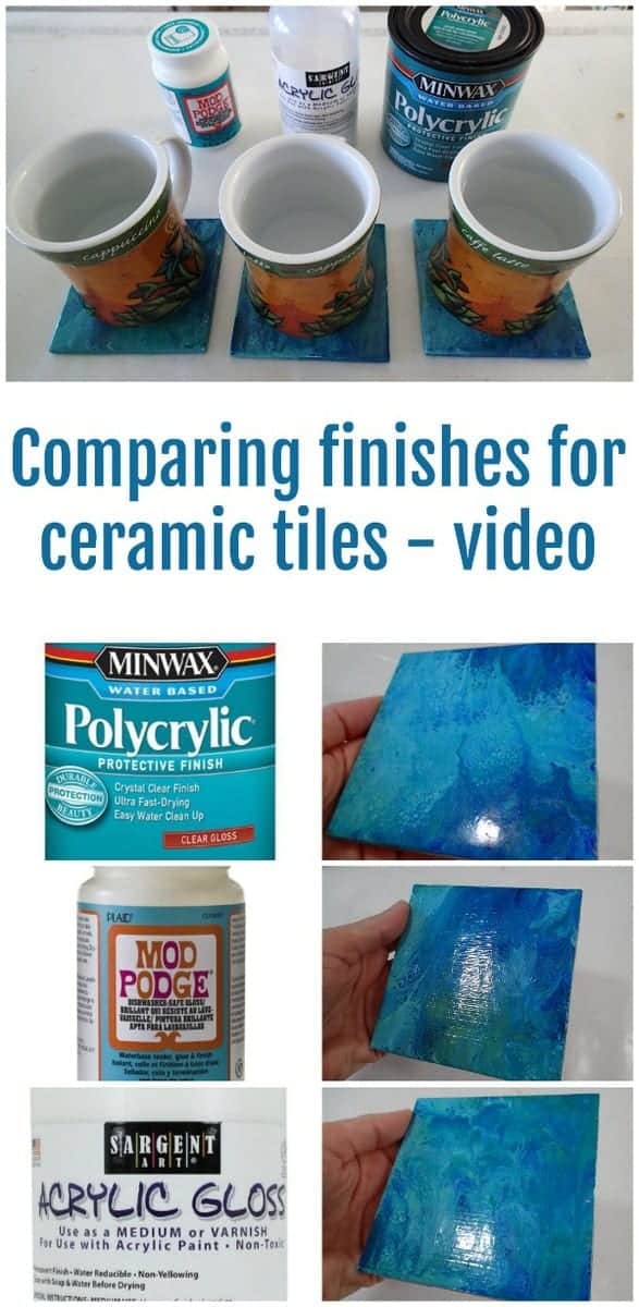 Comparing varnish, sealers and finishes for ceramic tiles and whether they are good to use as coasters. Video comparison and experiment for acrylic pouring on ceramic tiles.