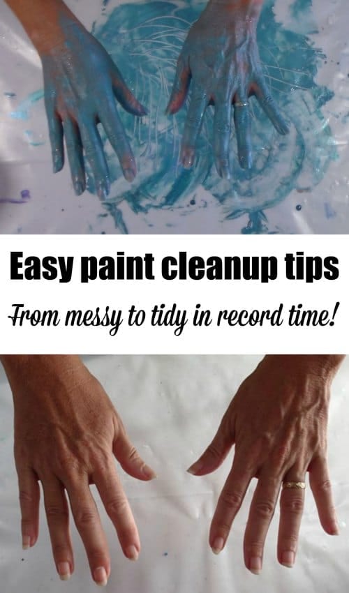 Quick painting and art clean up tips. How to stay cleaner, wash up faster, clean your hands and nails and your work surface as quickly and easily as possible. Video tips.