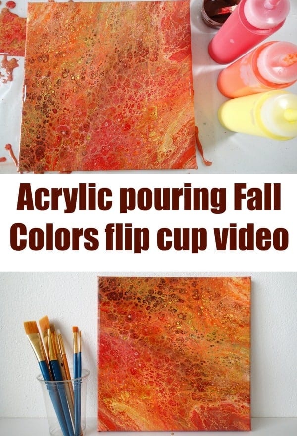 Video. Acrylic pouring or flow art. Using a flip cup dirty pour with rich autumn colors to create a gorgeous abstract painting with cells.