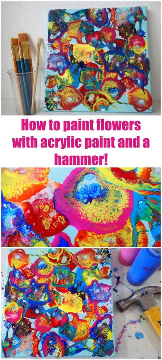Acrylic paint hammer technique. Video tutorial for how to use the hammer technique to create amazing flower-like designs with acrylic paint. Got to try it soon!