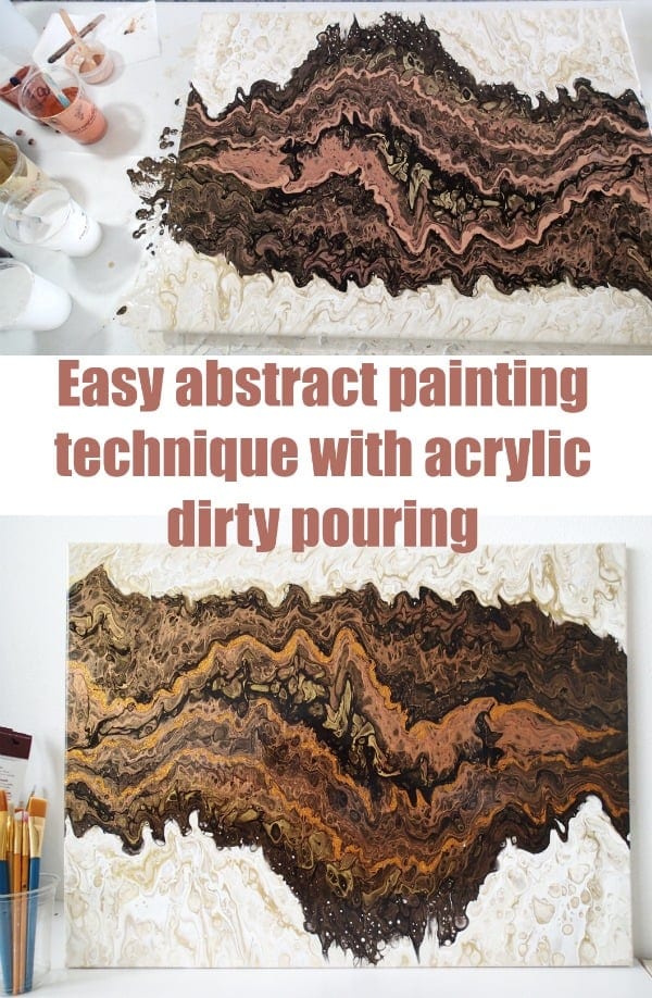 Easy abstract painting for beginners using the acrylic pouring dirty pour technique. Step by step video shows how this painting was made complete with metallic and glitter paints.