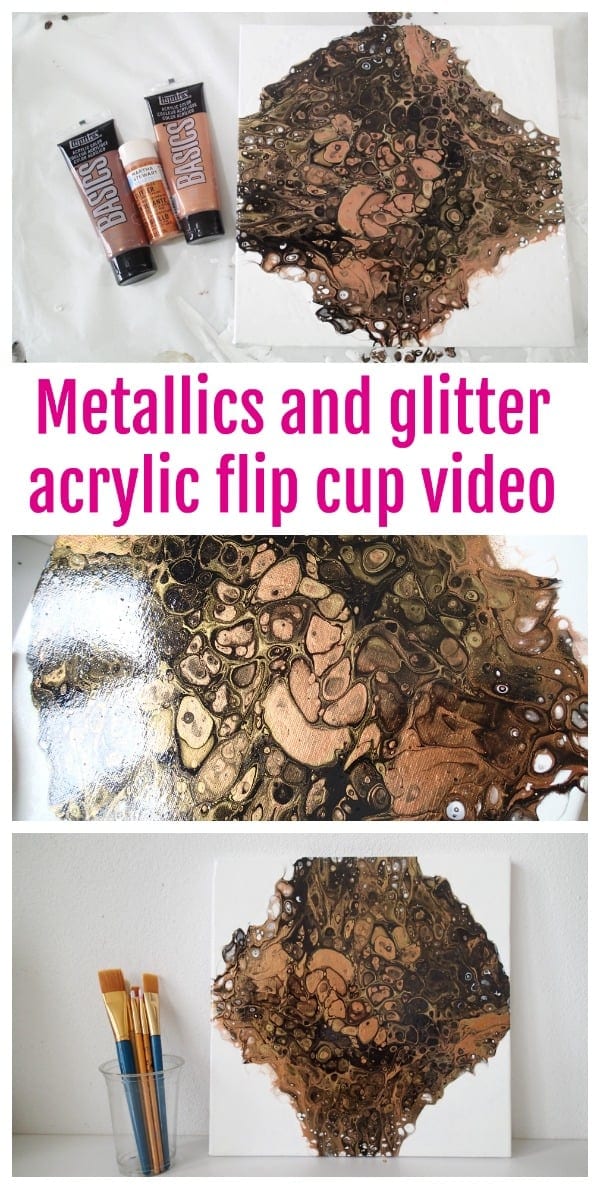 Metallic and glitter paint acrylic pouring demonstration tutorial video. Create cells with acrylic paints. Learn how with this video using metallic paints on a negative space background
