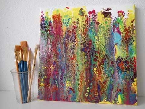 Video. A fun acrylic swipe tutorial showing how you can use up all those small bits and pieces of leftover paints so that nothing goes to waste and you get a great bright acrylic swipe painting. Tutorial.