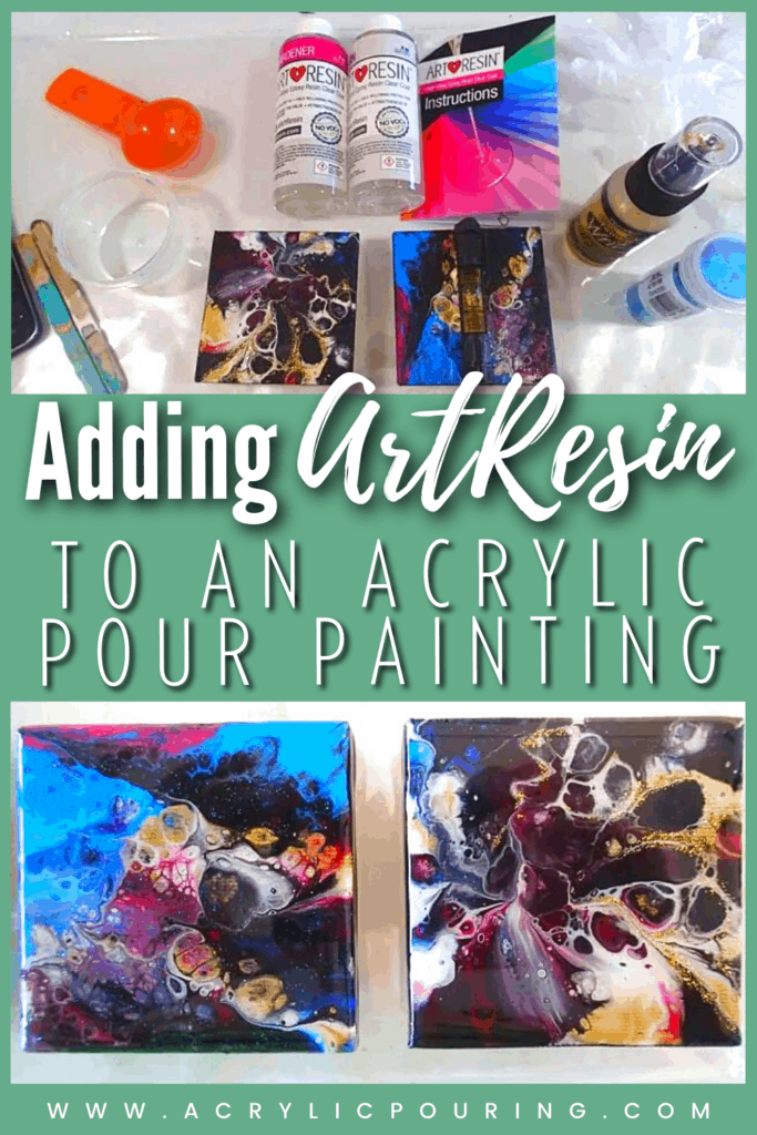 I fell totally in love with adding resin to my paintings. WOW! Does it give an incredible finish, and the ability to add extra sparkle makes me a very happy lady. The ArtResin was SO easy to use. No fumes so a mask wasn’t necessary although of course you should use gloves and work in a well-ventilated area. #acrylicpouring #resin #artresin #acrylicfinish