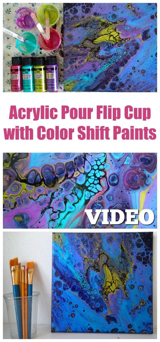 Flip cup fluid acrylic pour painting with Color Shift paints. Video shows you how to get cells without using a torch.