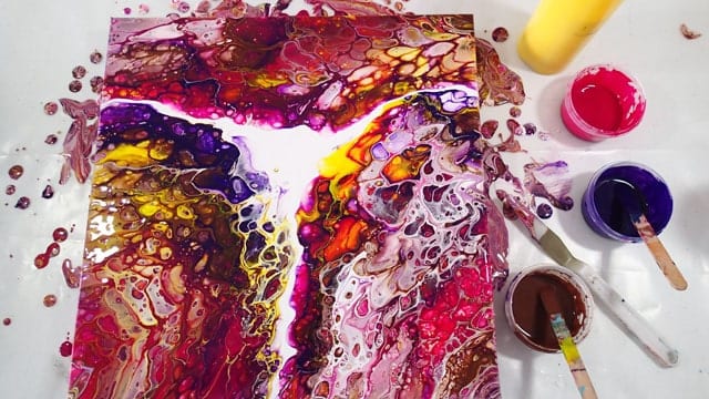 Video tutorial for actylic pouring and fluid acrylic painting. A multi cup flip in rich chocolate colors