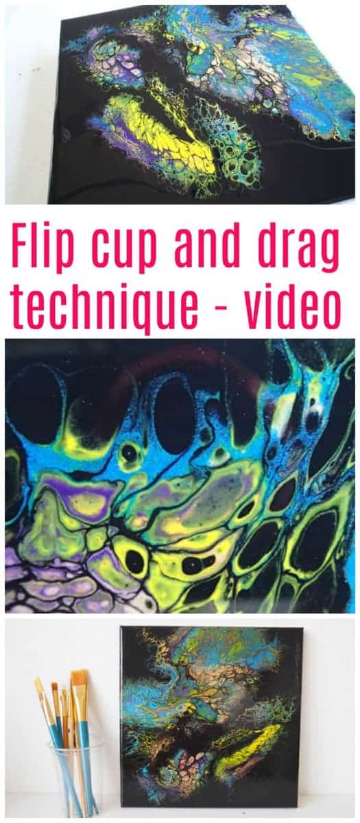 Flip cup and drag acrylic pouring technique. Tutorial video for this technique to create cells in your acrylic paint. Negative space black background
