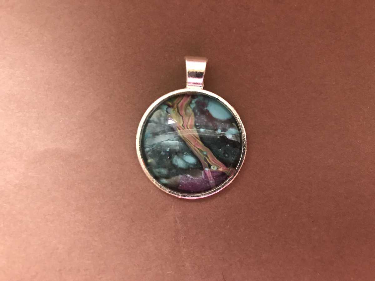 Acrylic Paint Pour Jewelry Statement Jewelry Abstract Handmade Necklace Fluid Art Pendant Necklace Wearable Art Pink River Necklace
