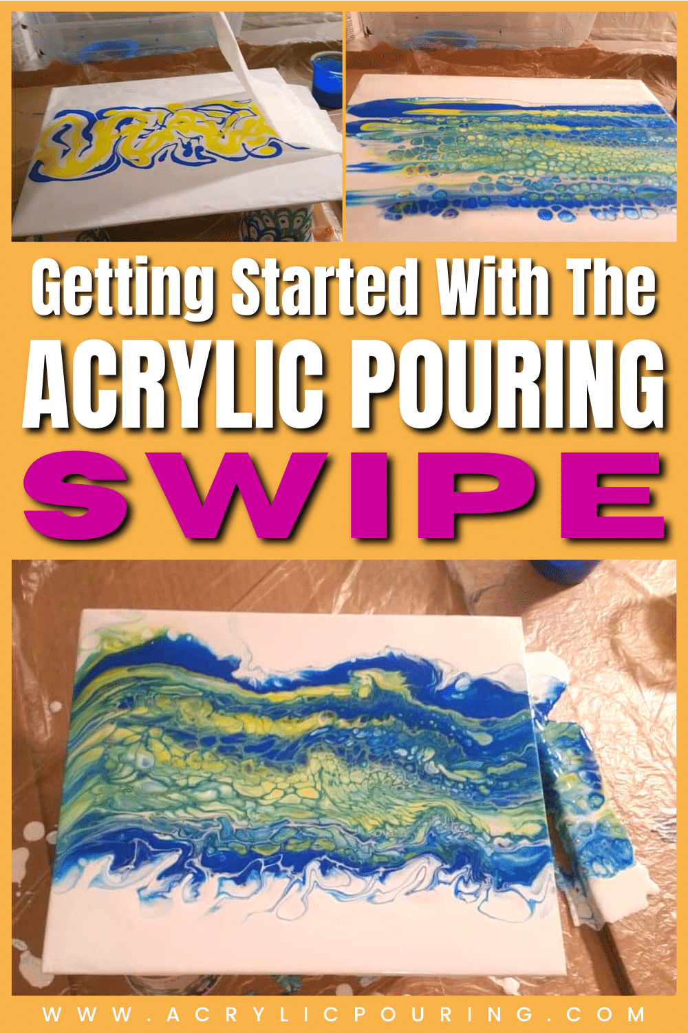 The acrylic pour swipe, also called swiping can be used for a variety of reasons. Some artists do nothing but swiping as they enjoy the diversity it provides, others may use it to highlight and define a specific area, create a form—or the illusion of a form and of course there is always the cover up. This article will focus on how to do your initial swipe with tips along the way to help you avoid common stumbling blocks and misconceptions.