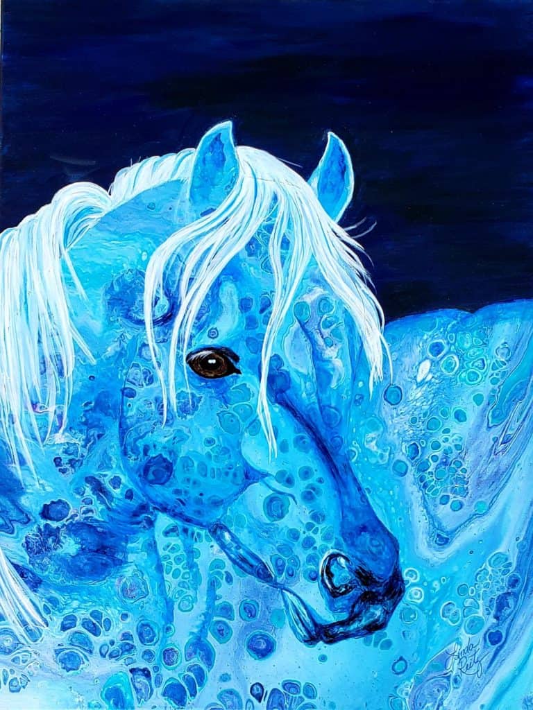 Acrylic Pouring Blue Horse