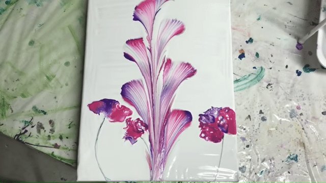 acrylic pouring fluid art painting string pull technique flower example