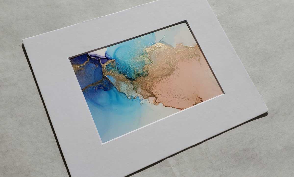 inks small artwork rock 5x7 alcohol ink art Original abstract gift for her pen on paper,flower matted alcohol ink painting