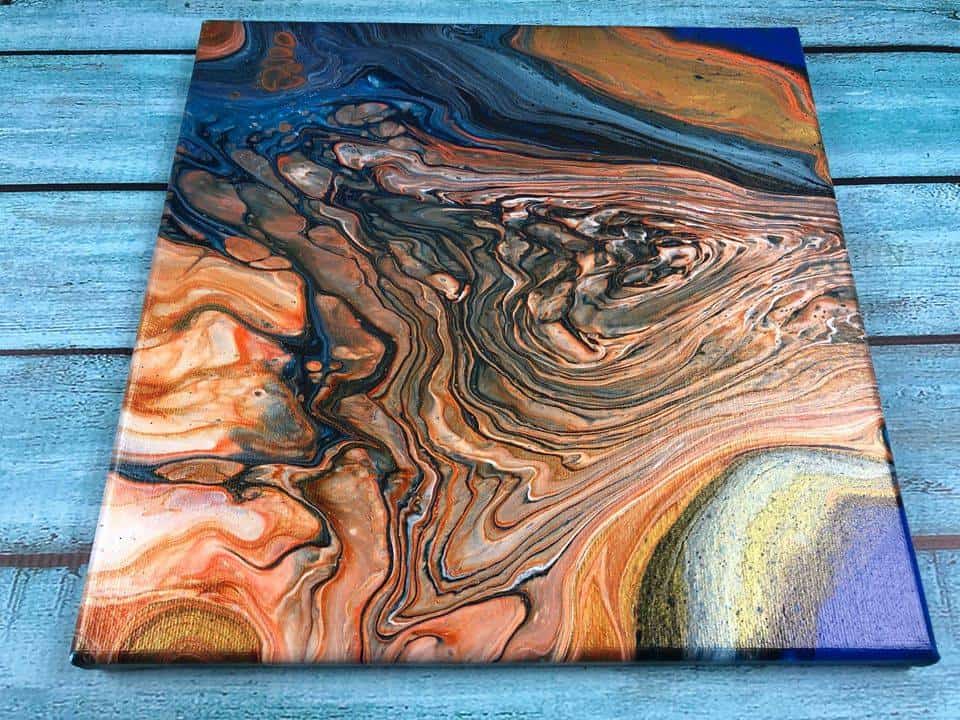 Acrylic Pouring Painting with Gold/Copper Tones